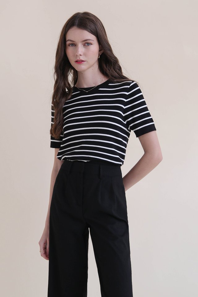 LOUANN STRIPED KNIT TOP BLACK