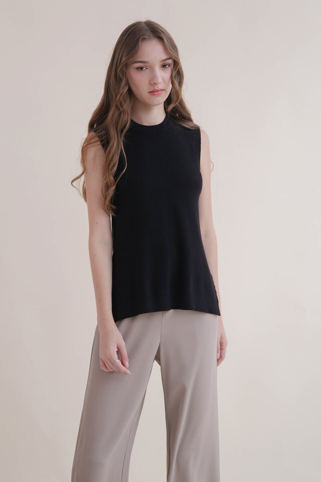 NALIA SIDE SPLIT KNIT TOP BLACK