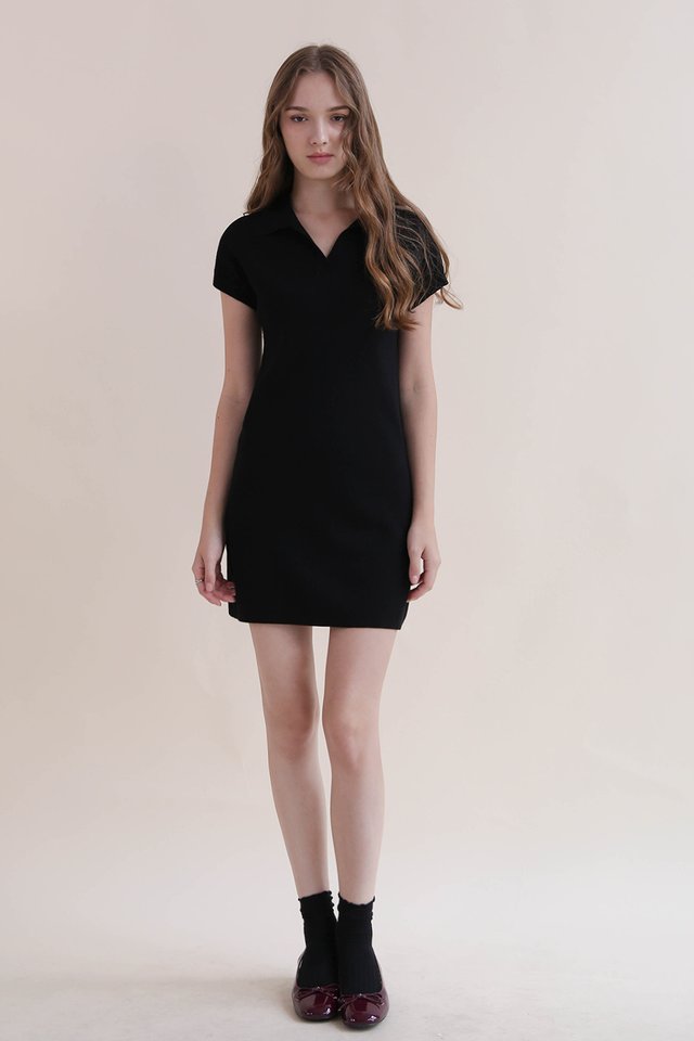 SHALOM KNIT POLO DRESS BLACK 