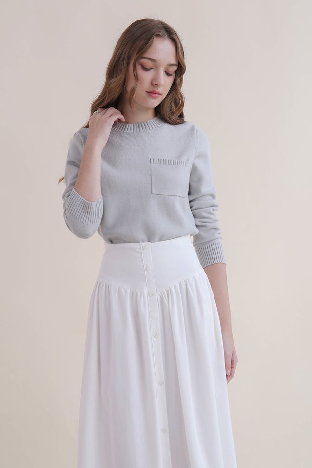 SHARLENE POCKET KNIT PULLOVER LIGHT GREY