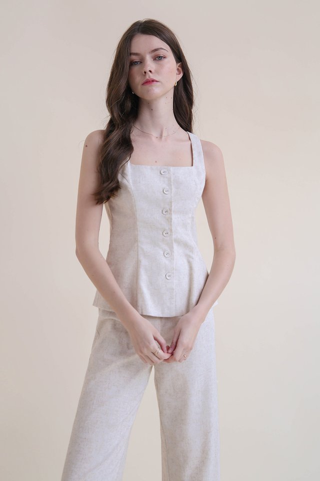 ALEGRA LINEN BUTTON VEST TOP SAND