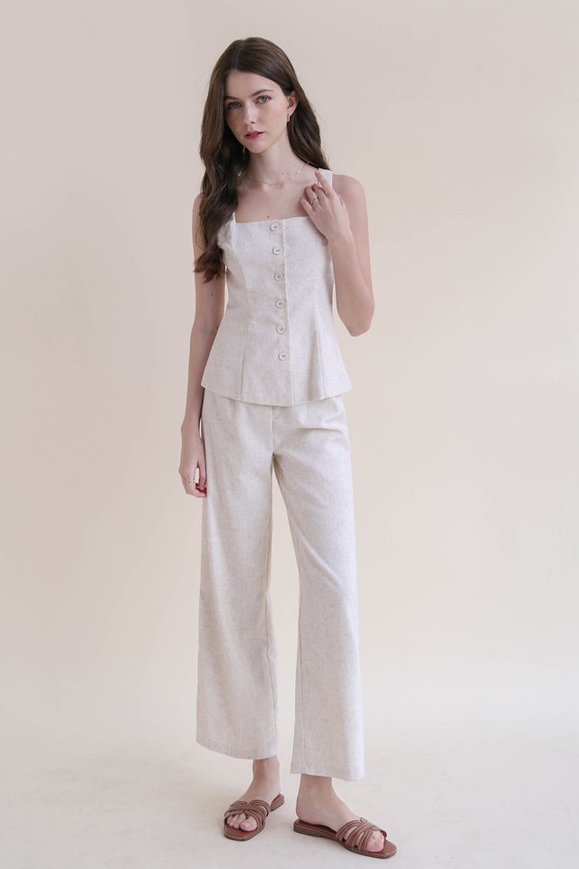 ALEGRA LINEN BUTTON VEST TOP SAND