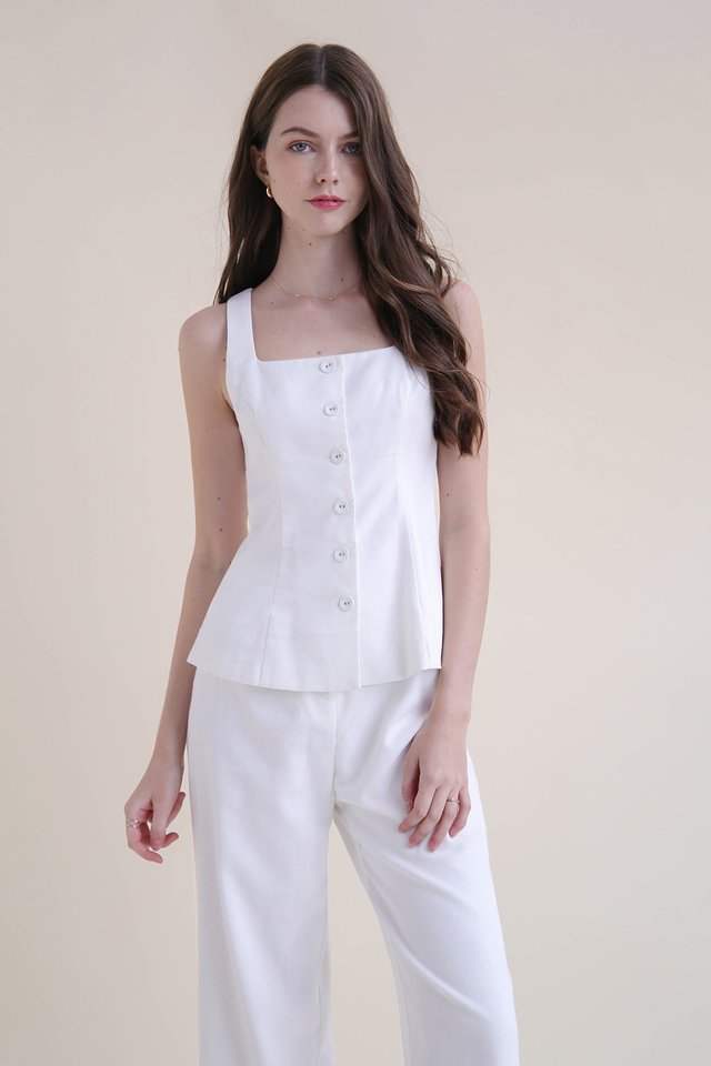 ALEGRA LINEN BUTTON VEST TOP WHITE