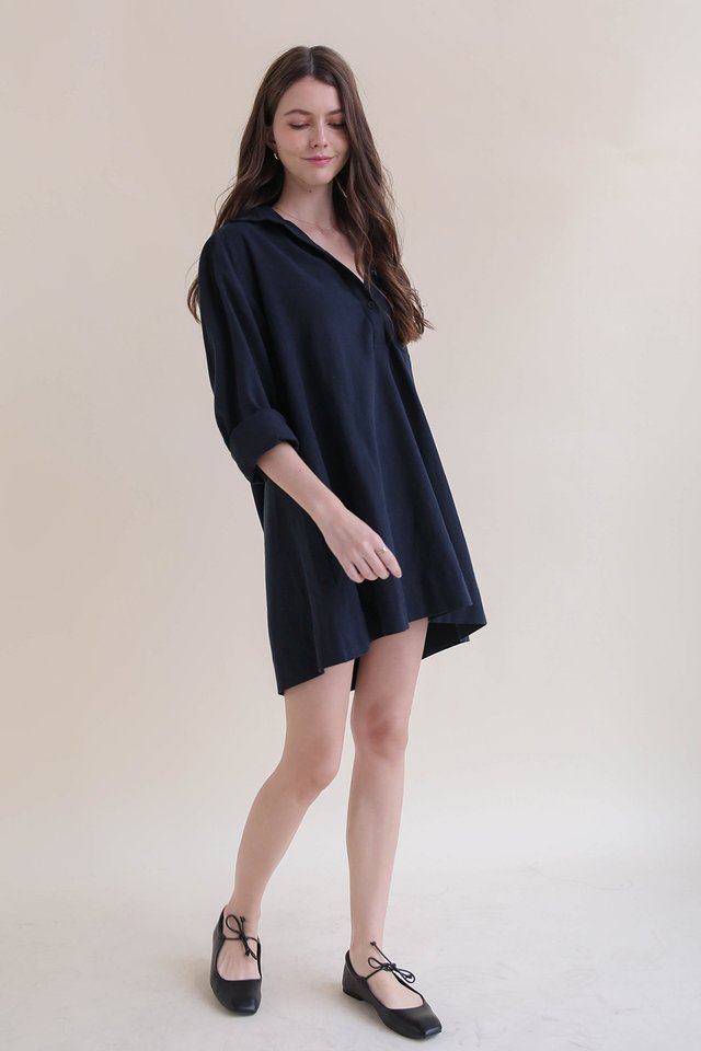 AYLA LINEN SHIRT DRESS NAVY