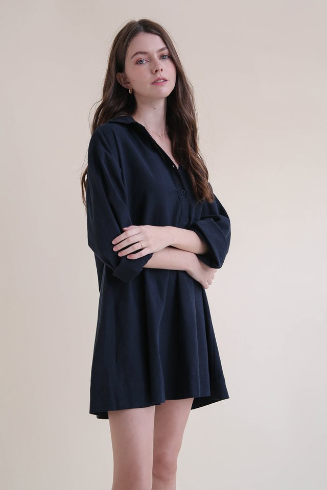 AYLA LINEN SHIRT DRESS NAVY