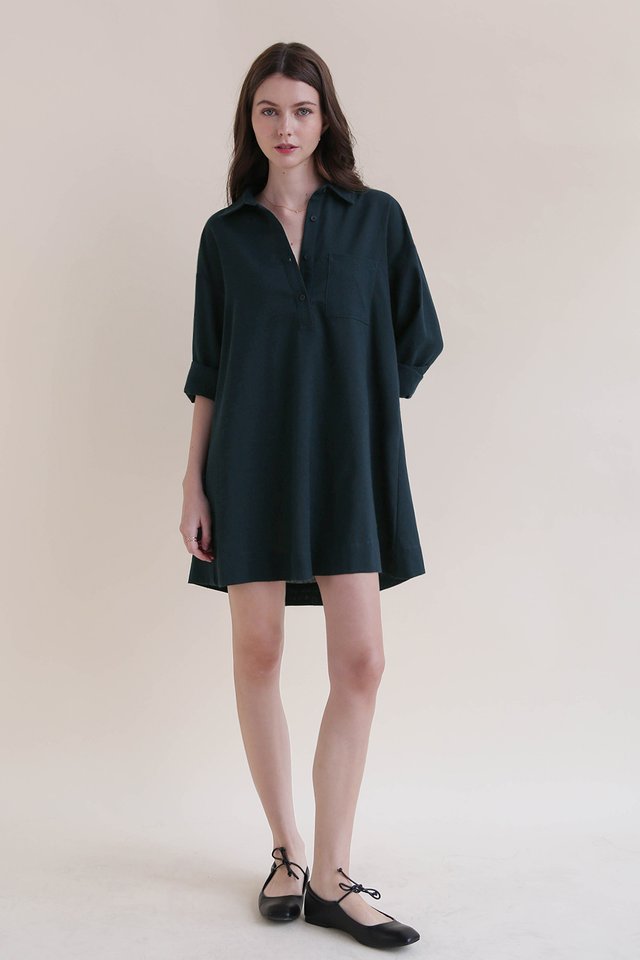 AYLA LINEN SHIRT DRESS TEAL