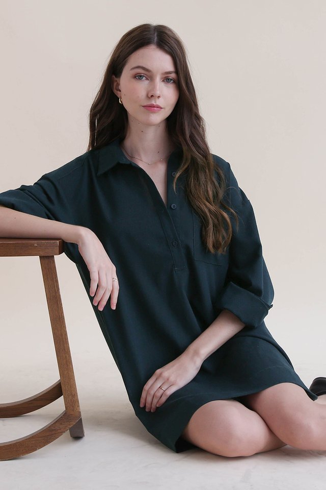 AYLA LINEN SHIRT DRESS TEAL