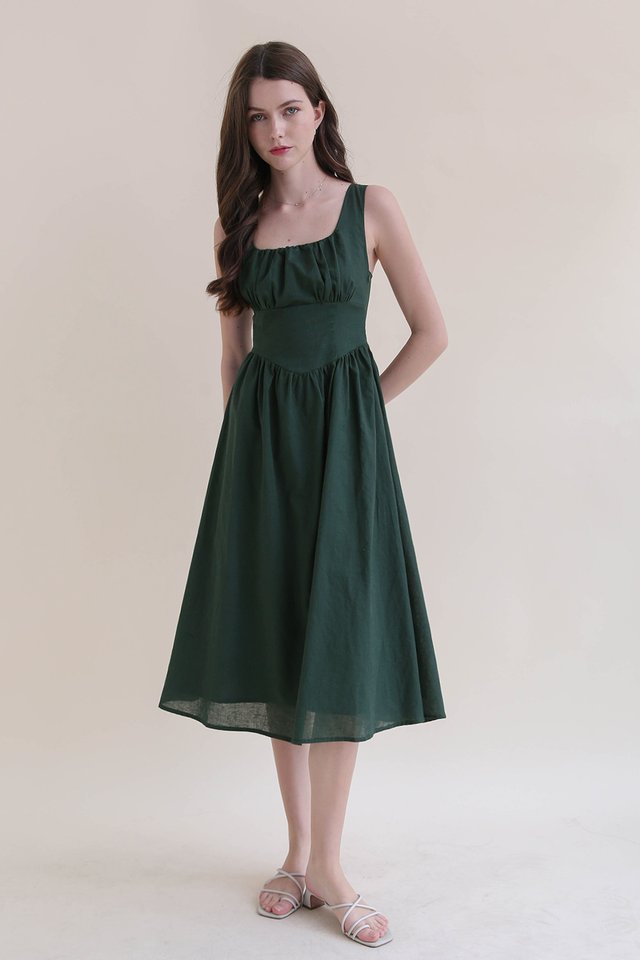BAMBI LINEN CORSET DRESS FOREST