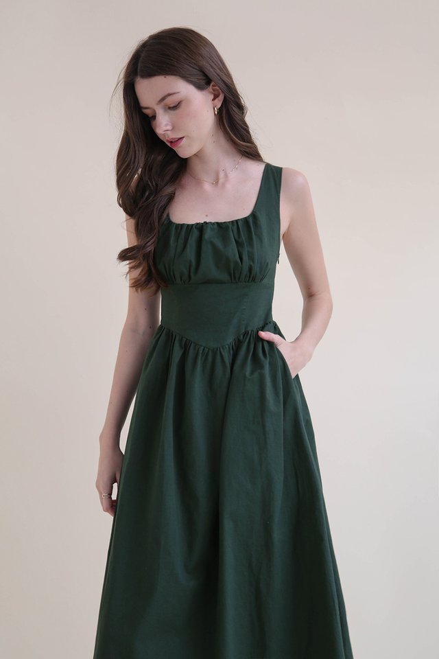 BAMBI LINEN CORSET DRESS FOREST