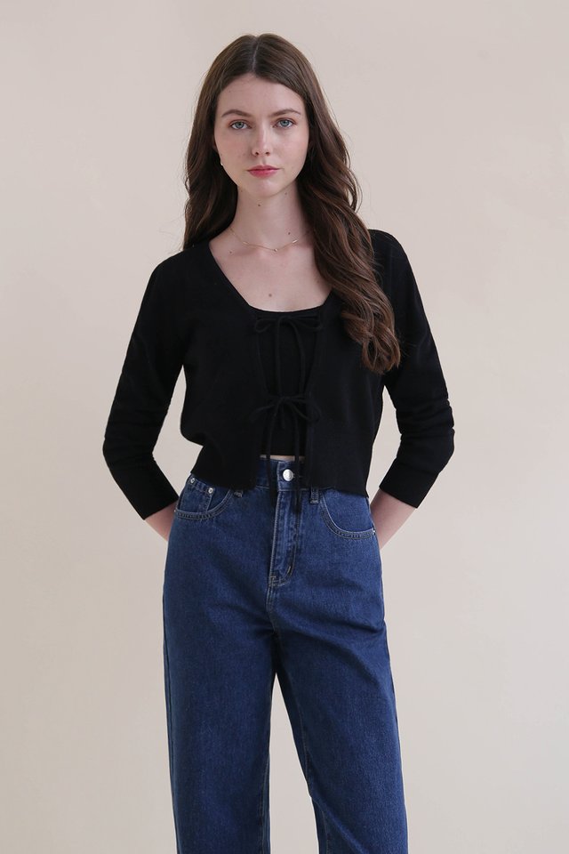 HAILEE BOW TIE CARDIGAN SET BLACK