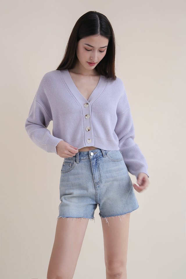 HOLLY KNIT CHUNKY CROP CARDIGAN LILAC