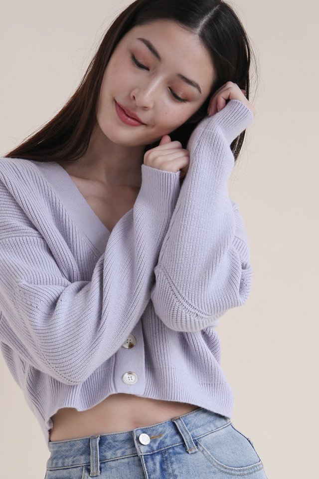 HOLLY KNIT CHUNKY CROP CARDIGAN LILAC