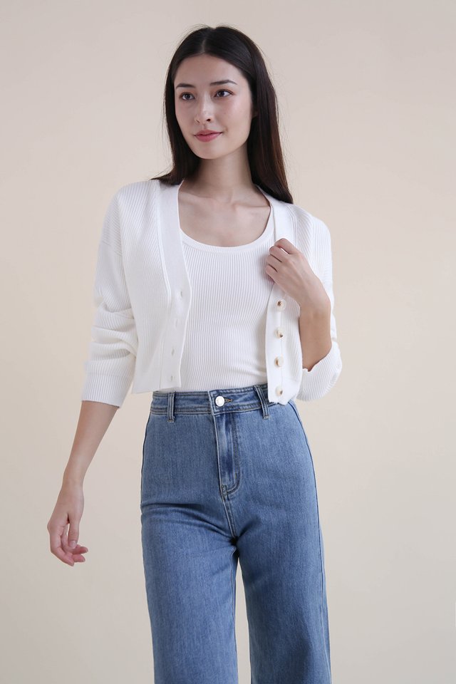 HOLLY KNIT CHUNKY CROP CARDIGAN WHITE