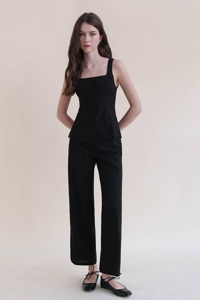 LESLIE LINEN FLARE PANTS BLACK