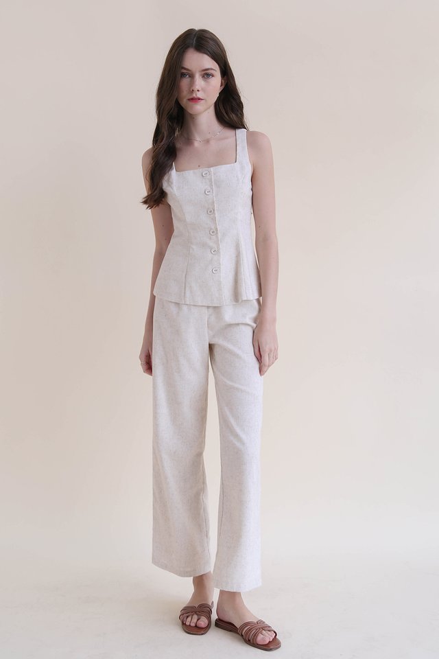 LESLIE LINEN FLARE PANTS SAND