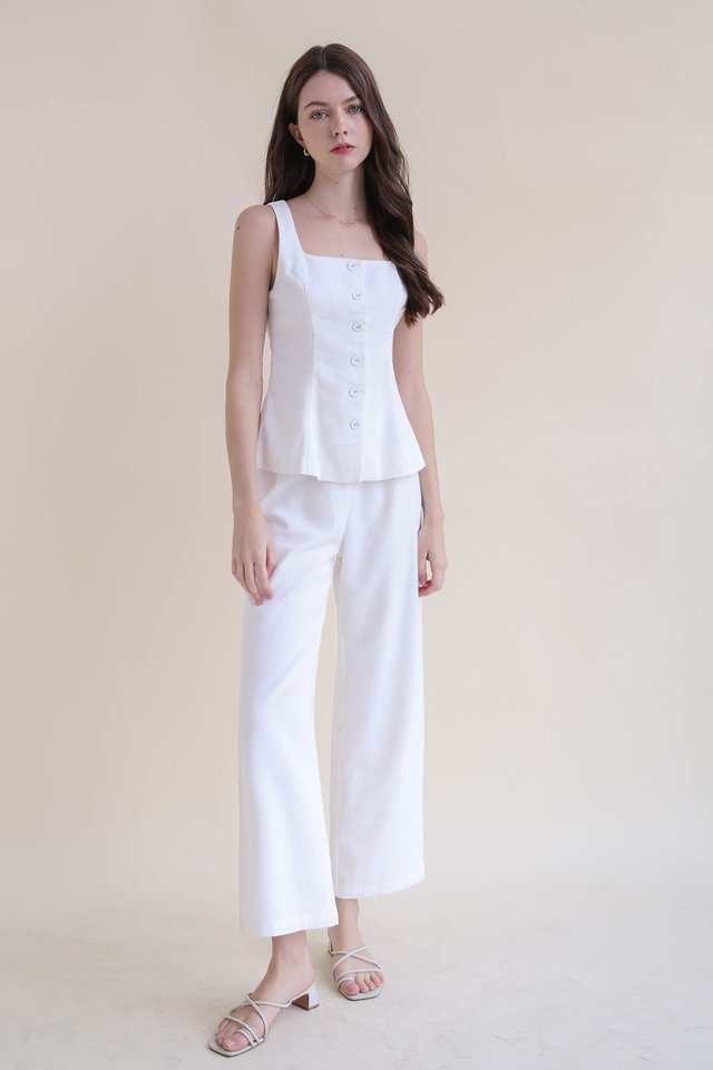 LESLIE LINEN FLARE PANTS WHITE