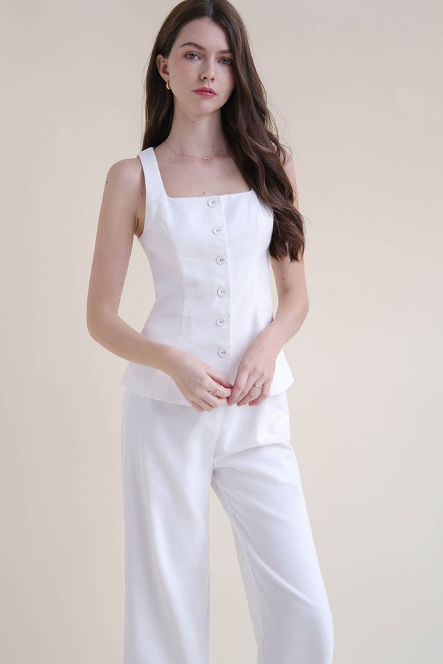 LESLIE LINEN FLARE PANTS WHITE