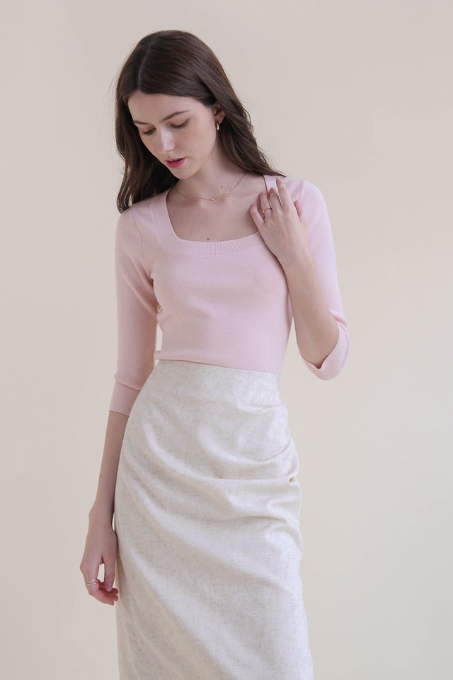 ROSY SQUARE NECK KNIT TOP SWEET PINK 