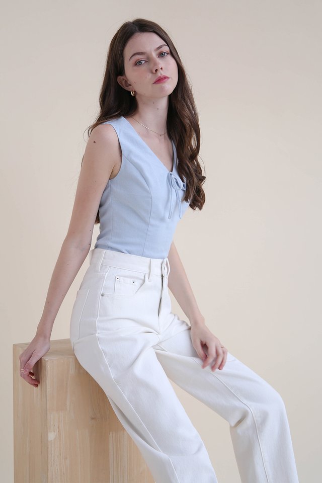 VALE LINEN RIBBON TOP BLUE