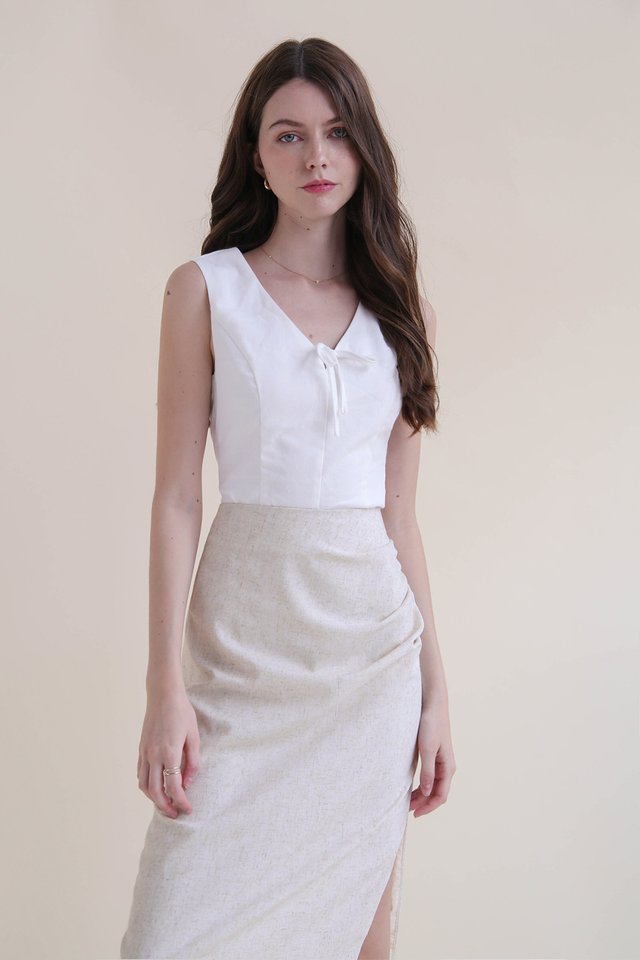 VALE LINEN RIBBON TOP WHITE