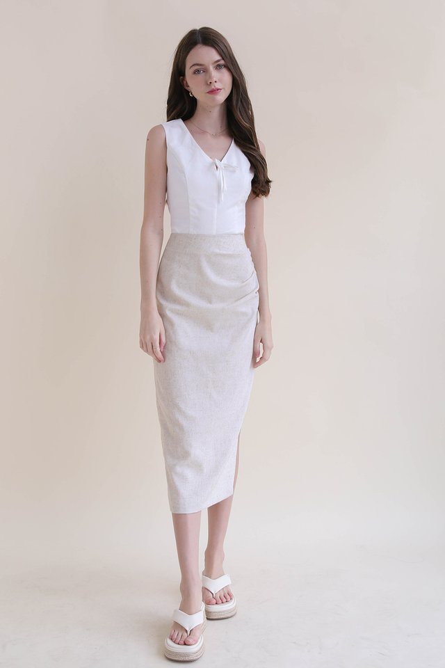 VALE LINEN RIBBON TOP WHITE