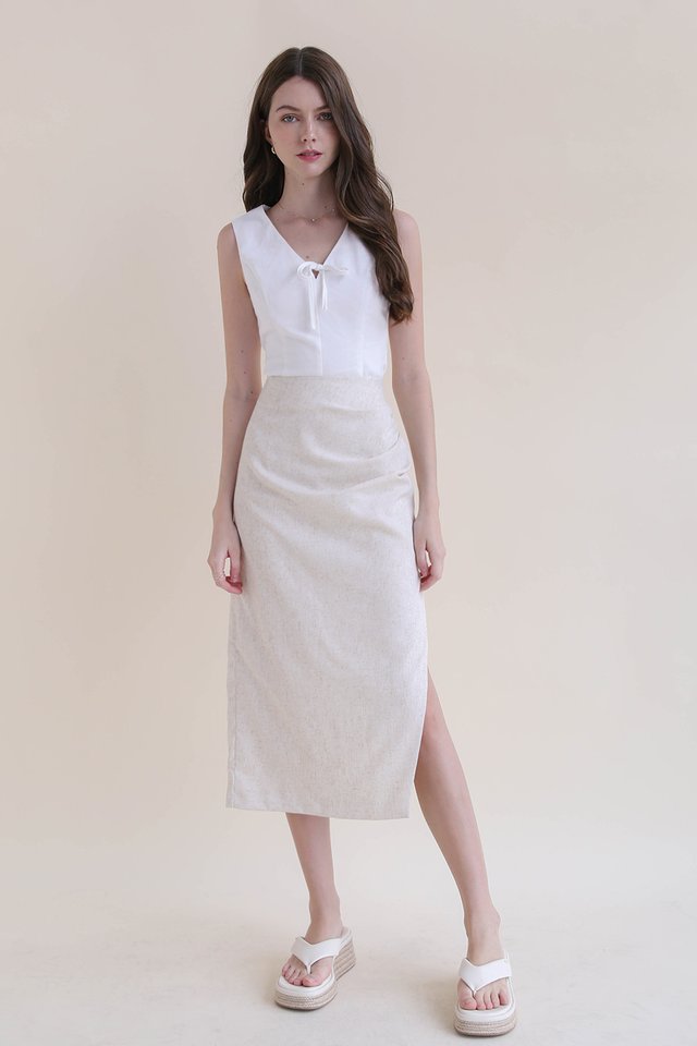 YARA RUCHED LINEN SKIRT SAND