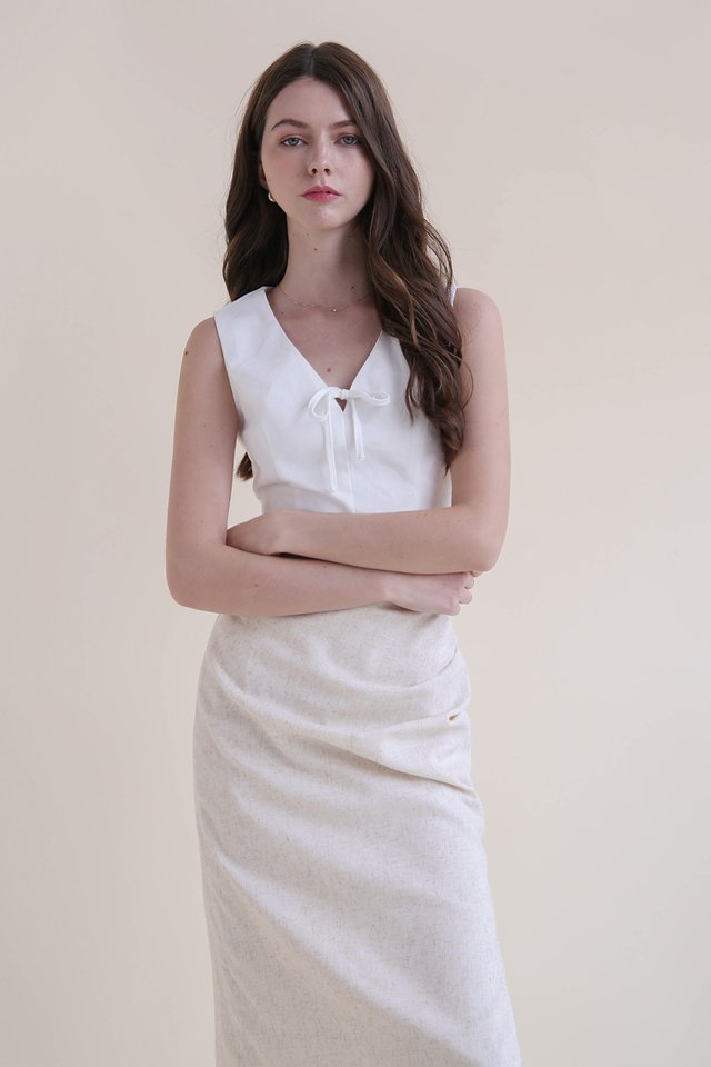 YARA RUCHED LINEN SKIRT SAND