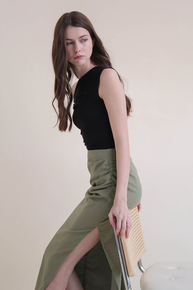 YARA RUCHED LINEN SKIRT THYME