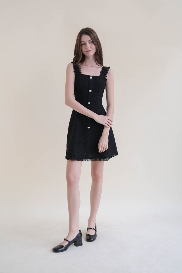 EMBER TWEED FLARE DRESS BLACK