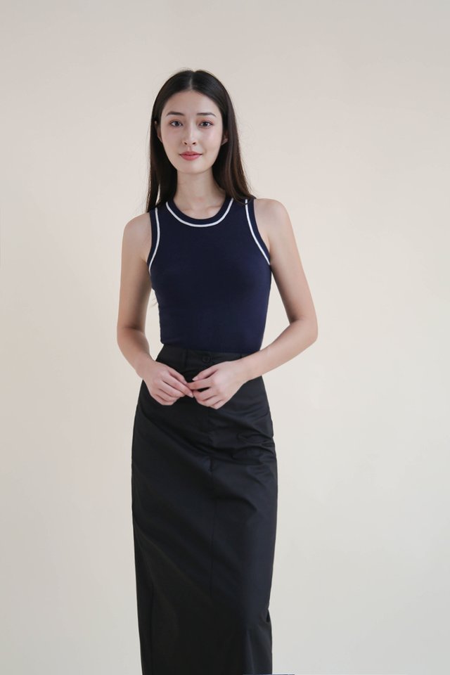 LEONA CONTRAST TRIM KNIT TANK TOP NAVY