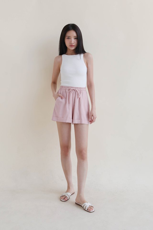 ALVA CUFFED LINEN SHORTS PINK