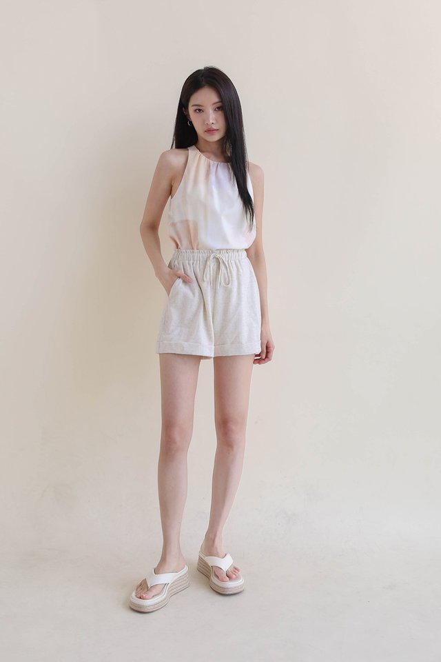 ALVA CUFFED LINEN SHORTS SAND