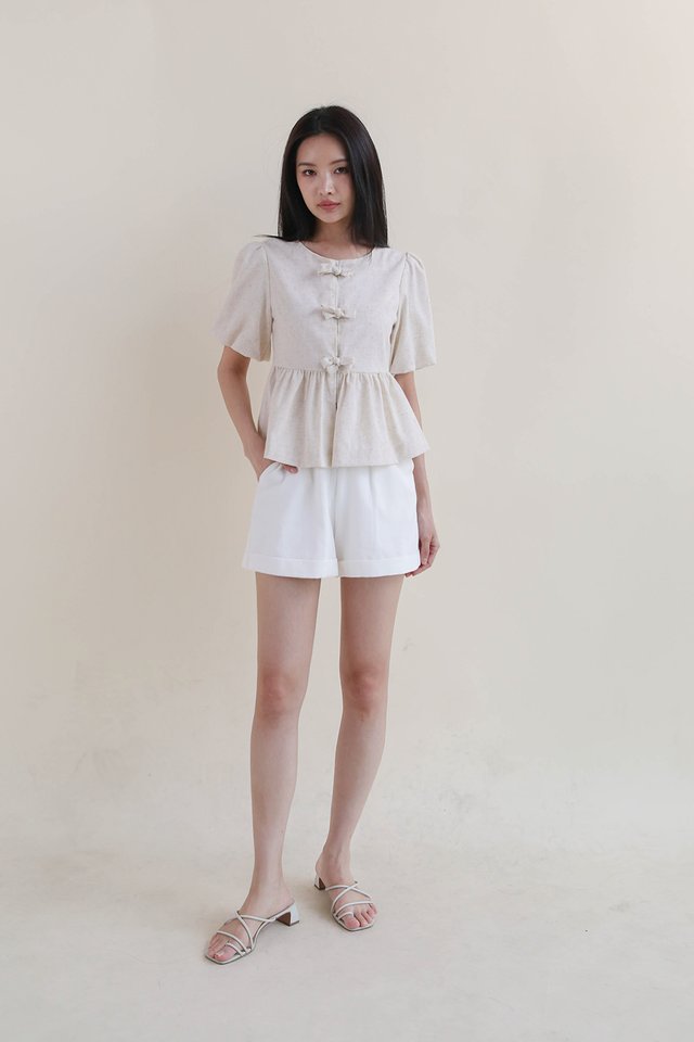 ALVA CUFFED LINEN SHORTS WHITE