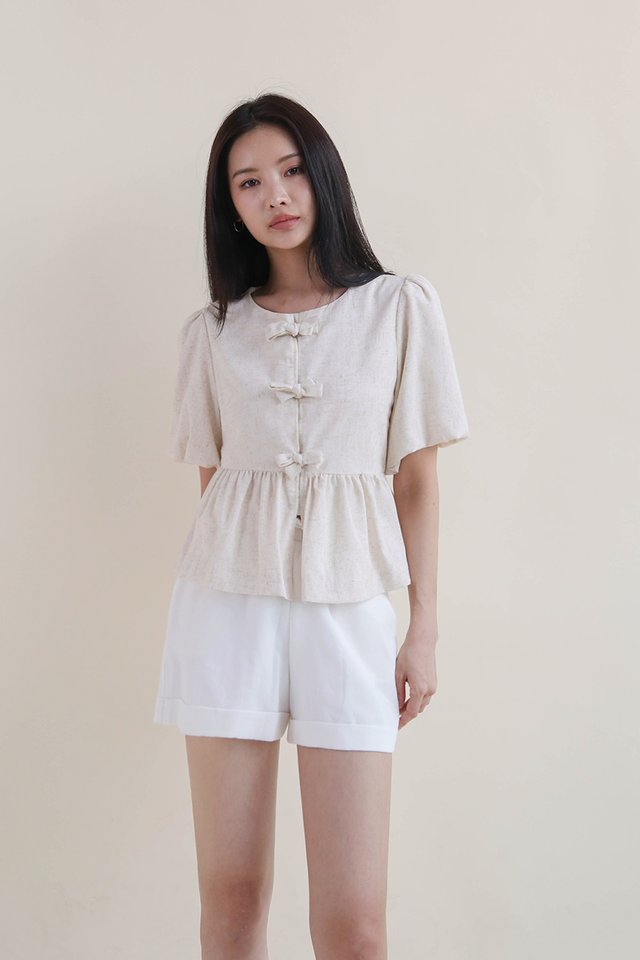 ALVA CUFFED LINEN SHORTS WHITE