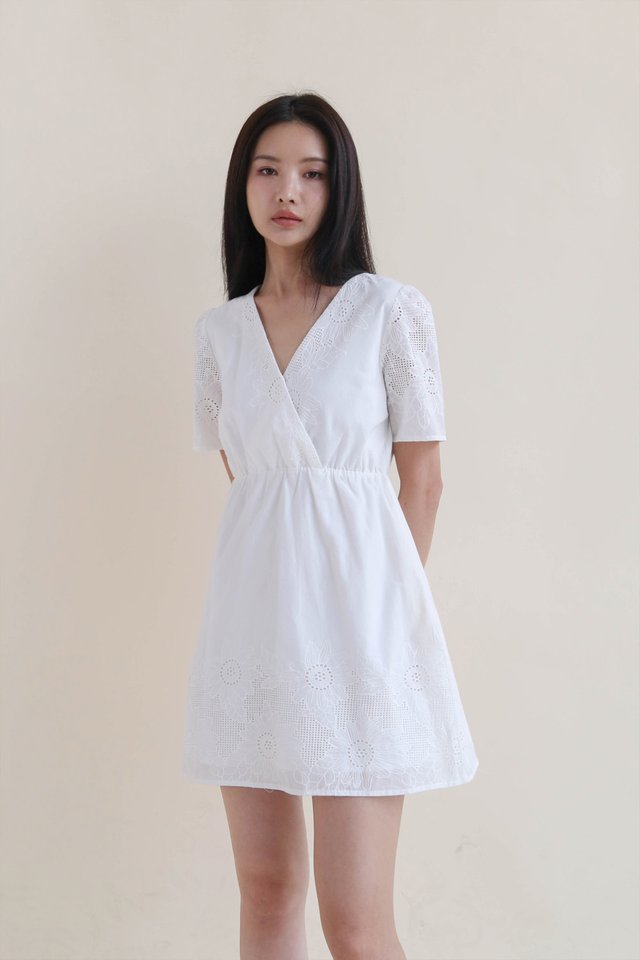 BONNIE EYELET WRAP DRESS WHITE