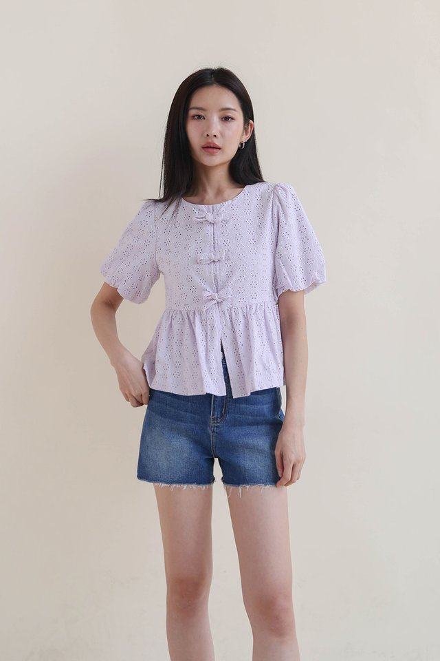 BRIDGET BOW BLOUSON EYELET LILAC