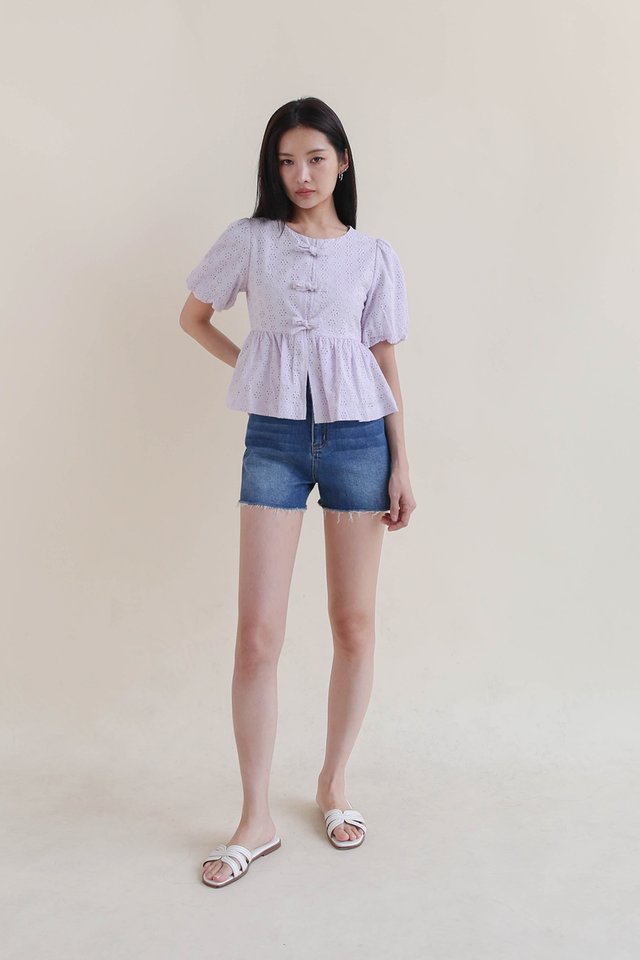 BRIDGET BOW BLOUSON EYELET LILAC