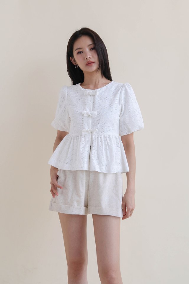 BRIDGET BOW BLOUSON EYELET WHITE