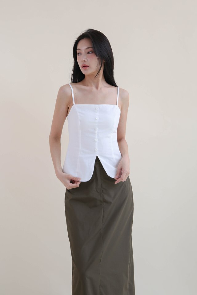 CORINE LINEN BUTTON TOP WHITE