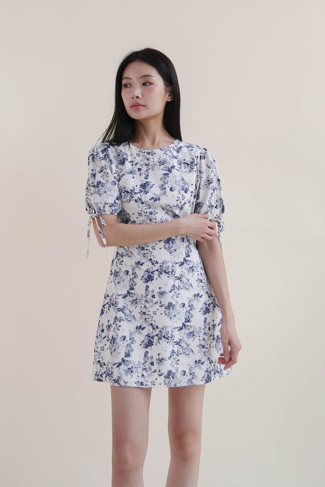 DELANIE PRINTED PUFF SLEEVE DRESS BLUE FLORALS