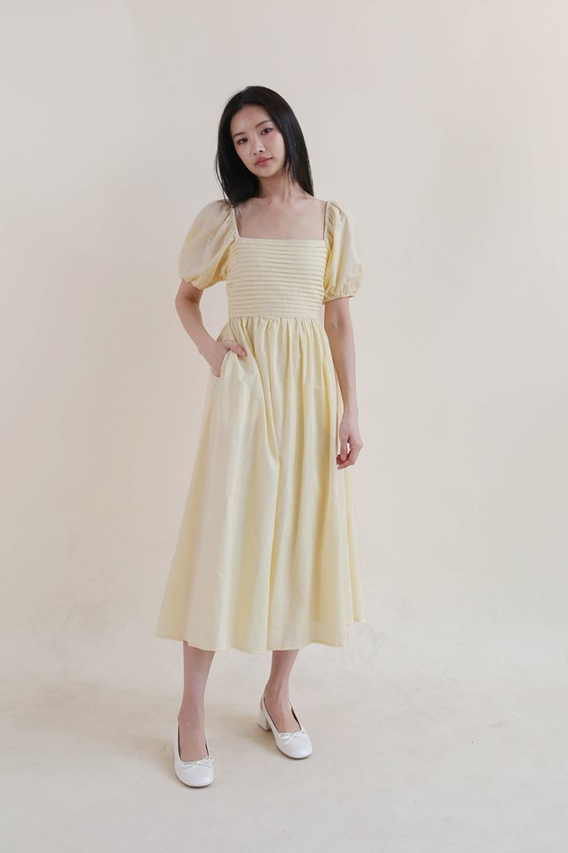 KESMINE PLEAT BODICE DRESS BUTTERMILK