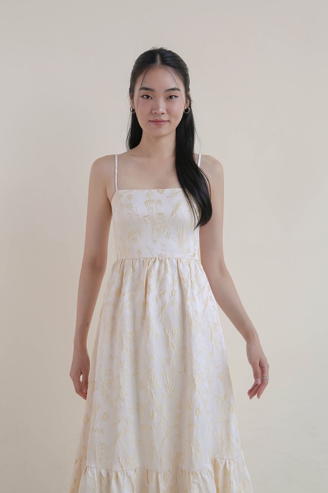 MIN FLORAL BROCADE DRESS GOLD