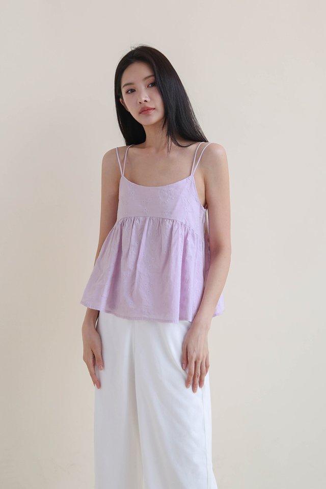 RACHEL EYELET BABYDOLL TOP LILAC