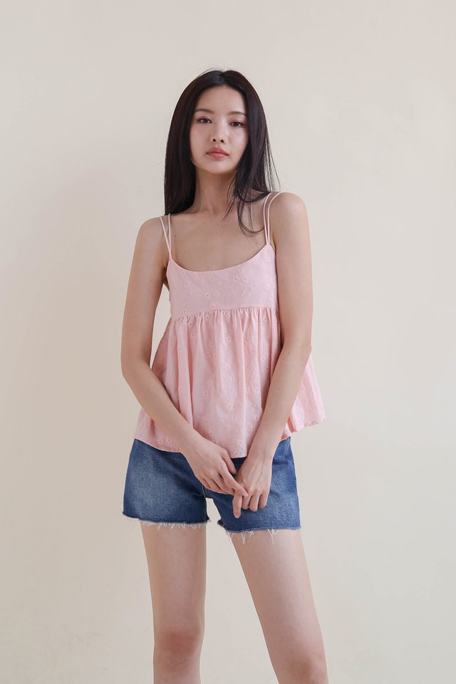 RACHEL EYELET BABYDOLL TOP PINK