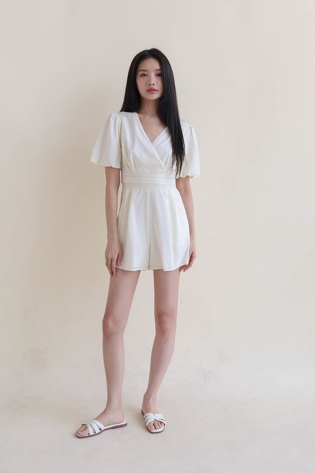 SADIE PUFF SLEEVE ROMPER BUTTERMILK