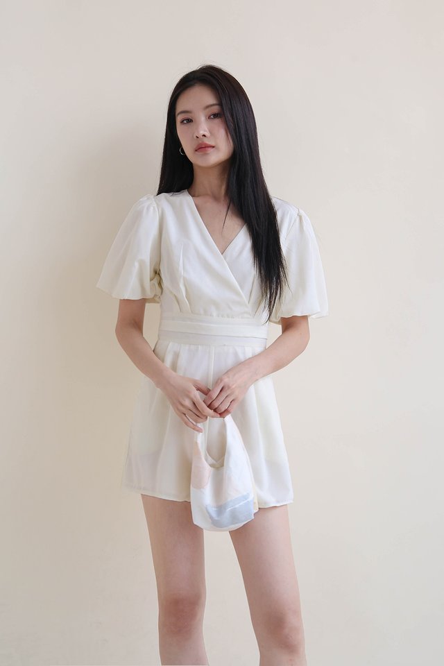 SADIE PUFF SLEEVE ROMPER BUTTERMILK