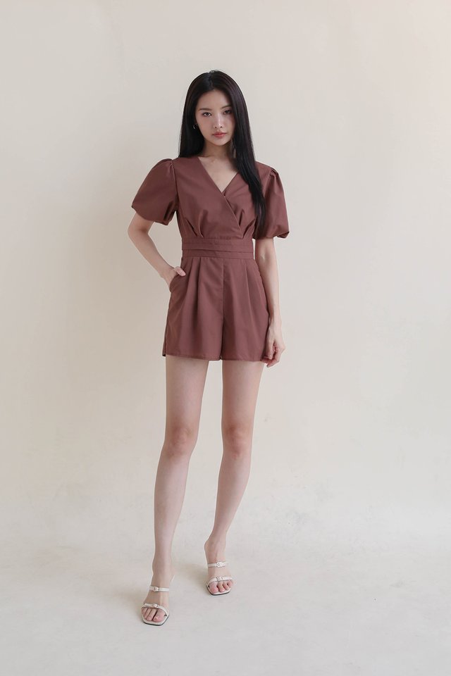 SADIE PUFF SLEEVE ROMPER TEA ROSE