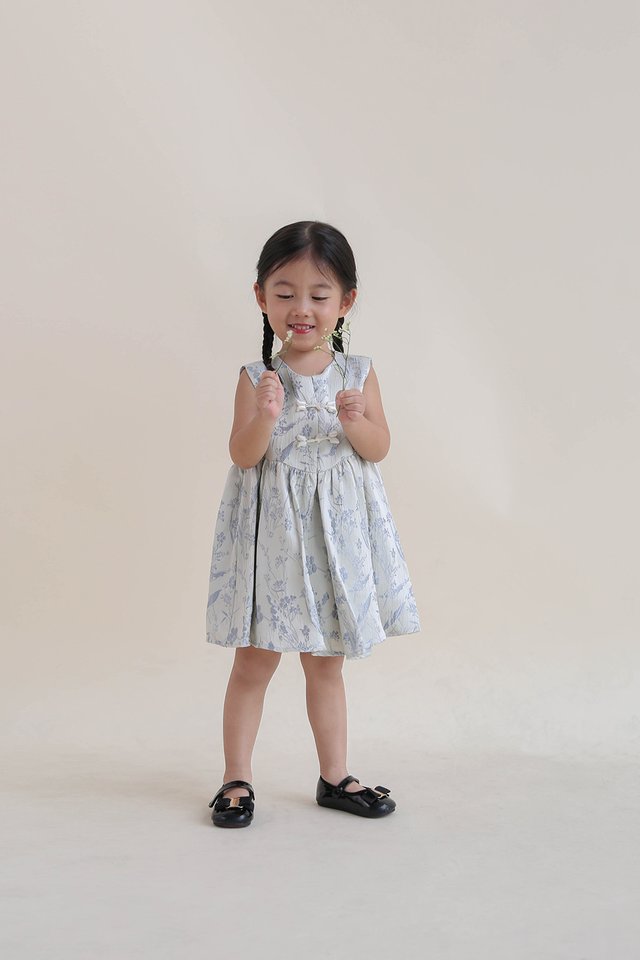 TIAN BROCADE DRESS BLUE