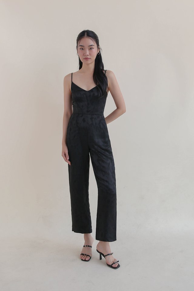 XIN FLORAL BROCADE JUMPSUIT BLACK