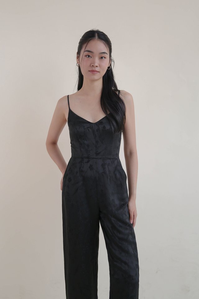 XIN FLORAL BROCADE JUMPSUIT BLACK